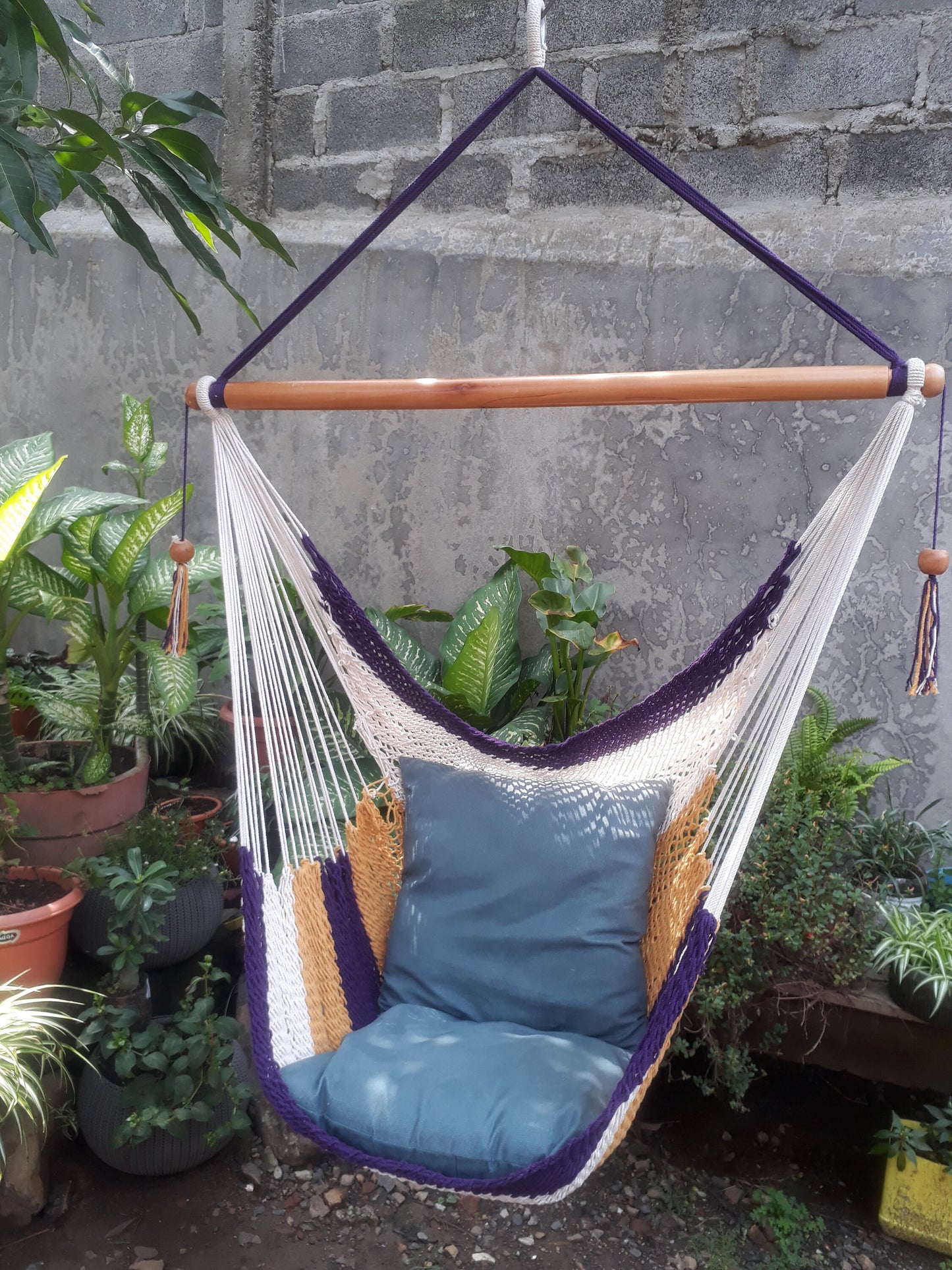 Beautiful Tricolor Hanging Chair - Natural Cotton | Columpiame
