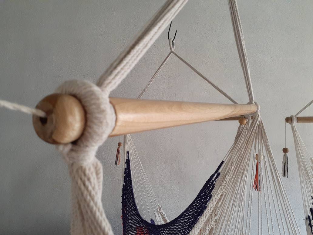 Beige Hanging Chair with Presidential Fringes - Natural Cotton & Wood | Columpiame