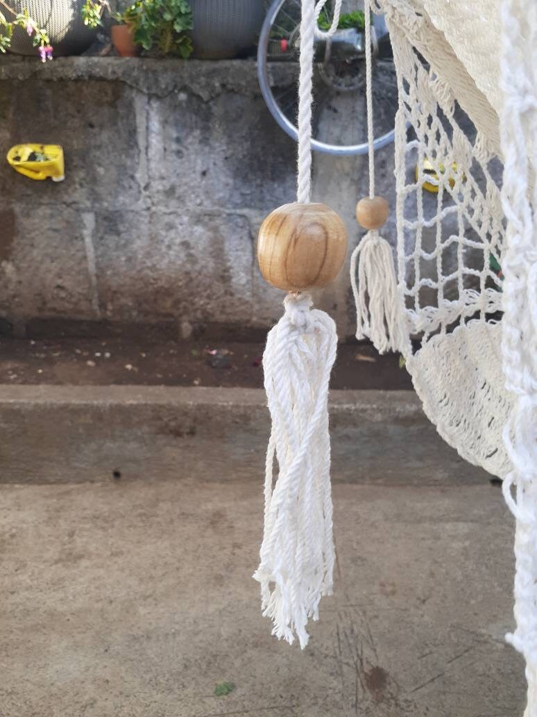 White Hammock with Special Fringes Without Wood - Natural Cotton | Columpiame