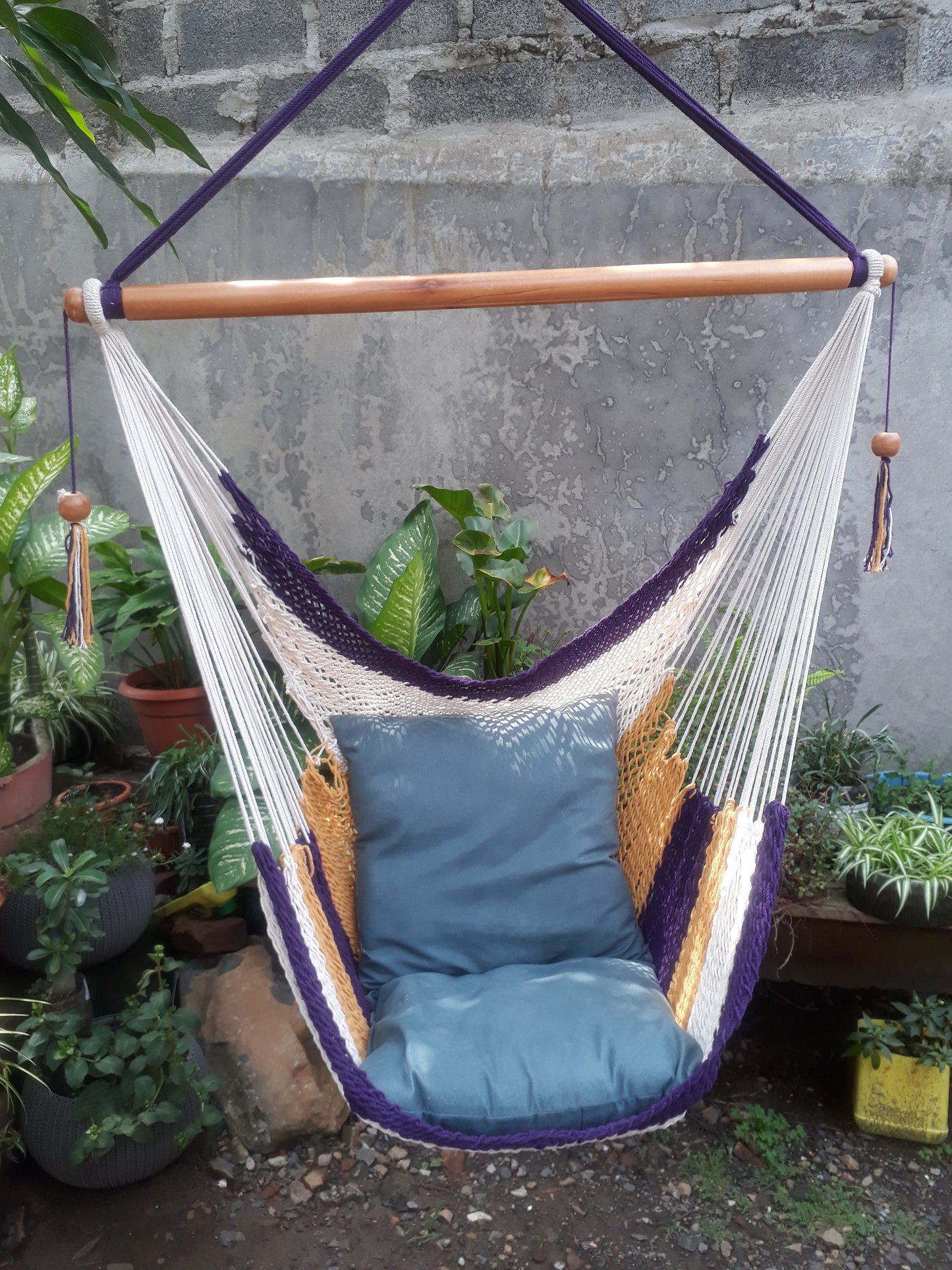 Beautiful Tricolor Hanging Chair - Natural Cotton | Columpiame