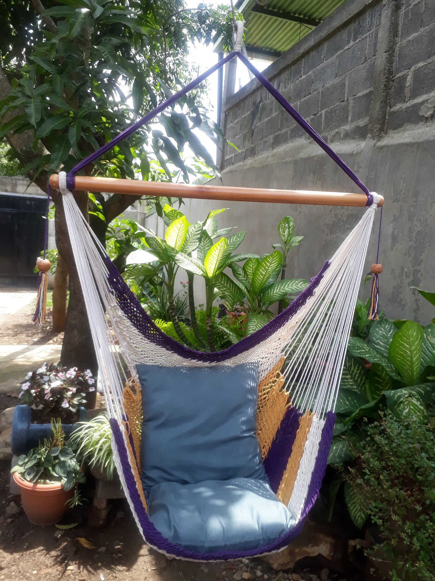 Beautiful Tricolor Hanging Chair - Natural Cotton | Columpiame