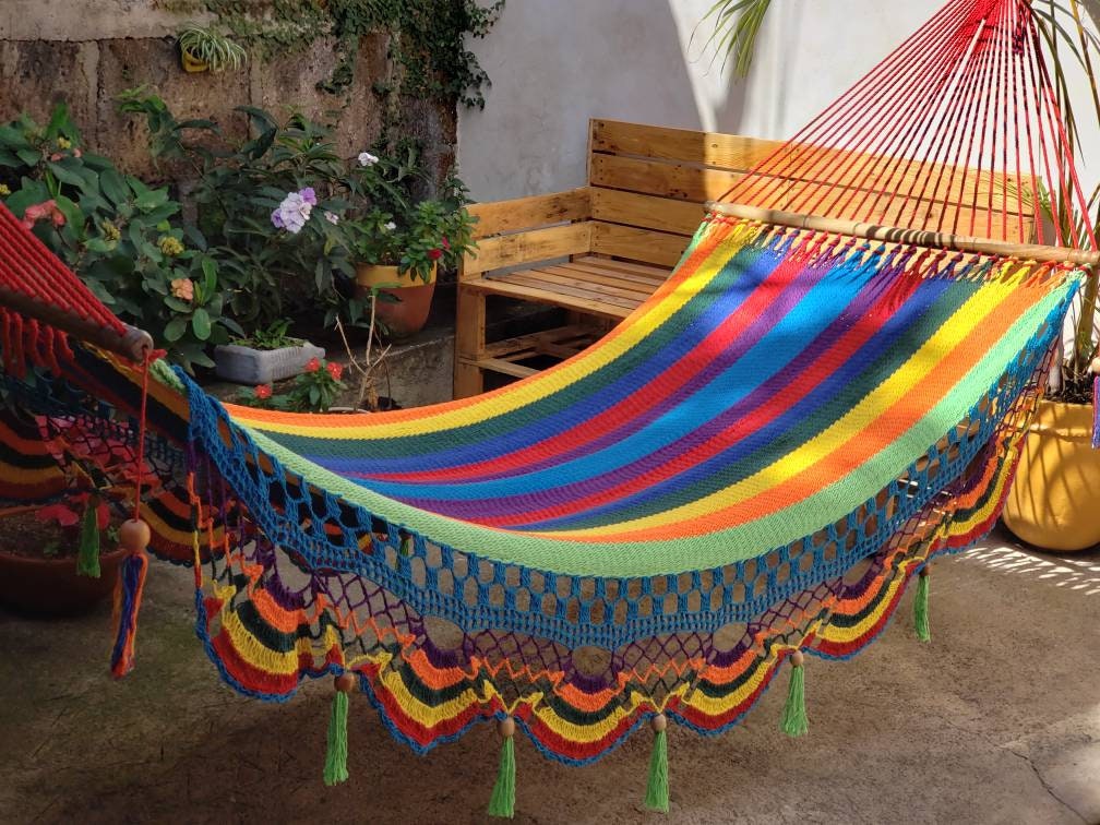 Cute Multicolor Hammock with Wood - Natural Cotton | Columpiame