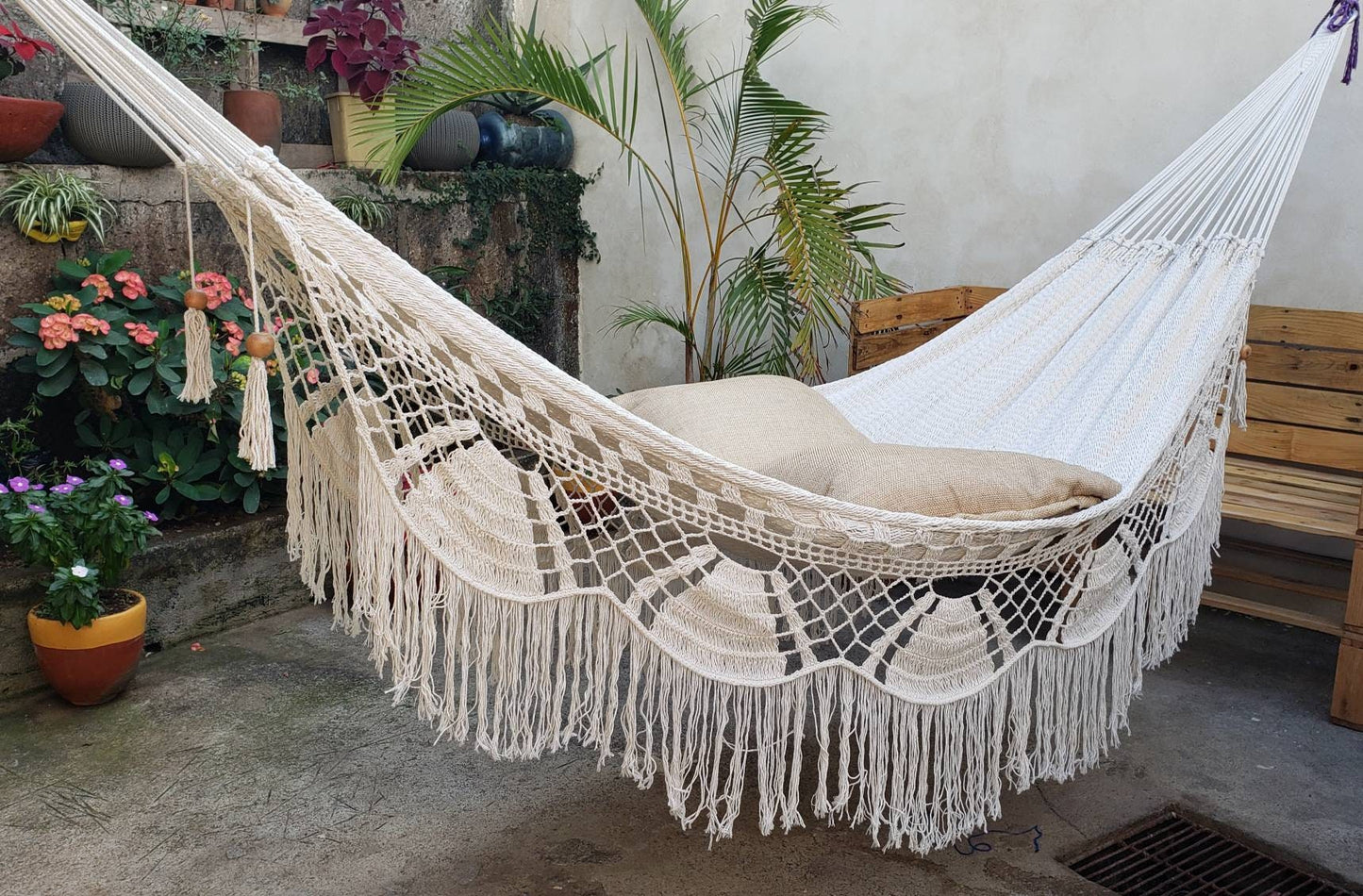 Beige Hammock Without Wood - Portable Natural Cotton | Columpiame