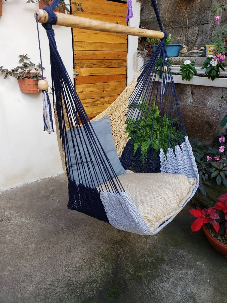 Khaki, Gray and Blue Hanging Chair - Natural Cotton | Columpiame