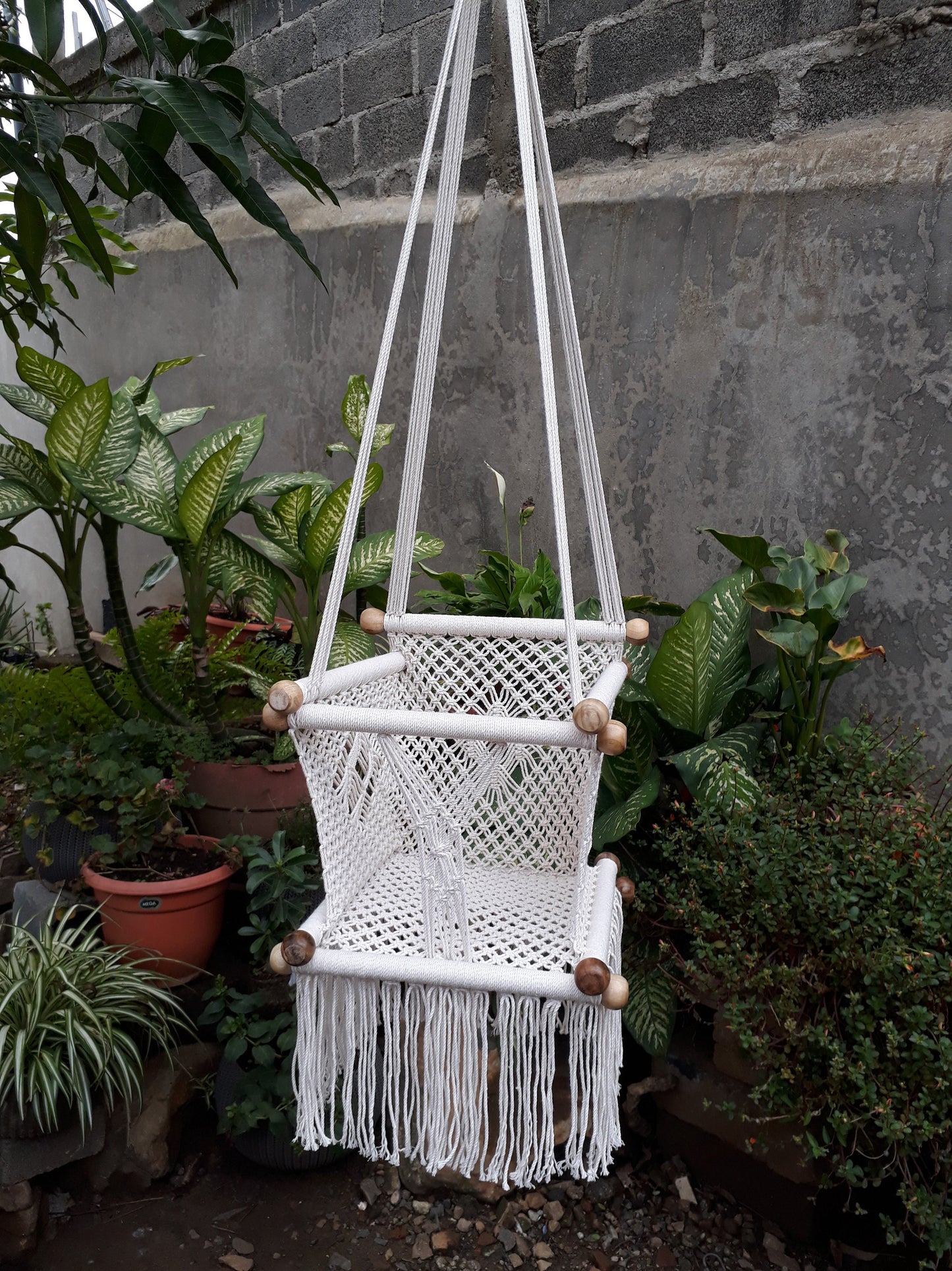 Beige Baby Hanging Chair - Natural Cotton & Wood | Columpiame