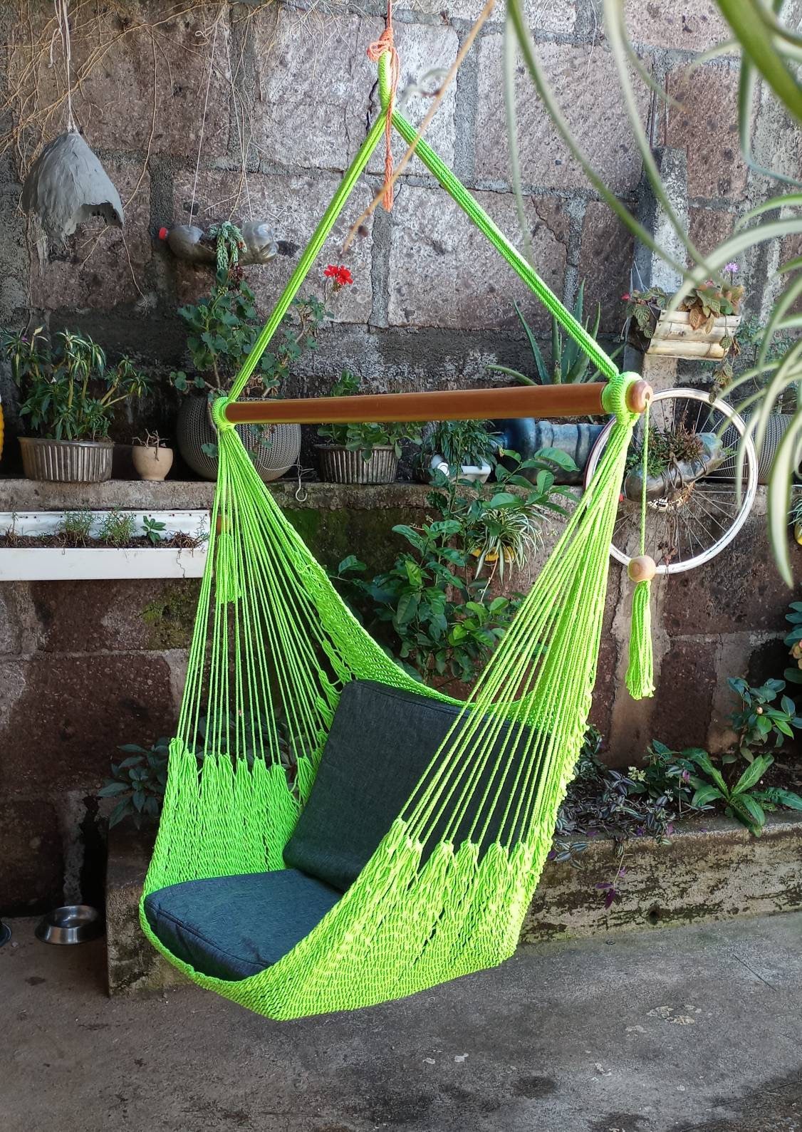 Wonderful Light Green Hanging Chair - Natural Cotton & Wood | Columpiame