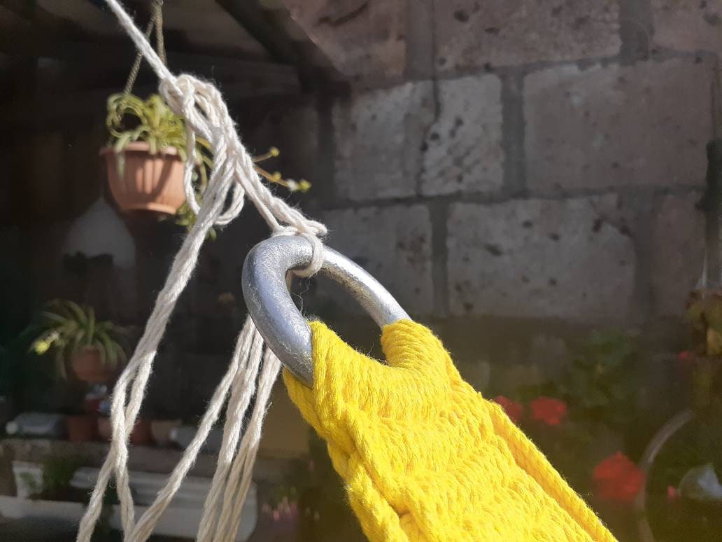 Yellow Hammock with Triangle Fringes Without Wood - Natural Cotton | Columpiame