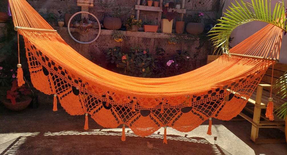 Orange Hammock with Wood - 100% Natural Cotton | Columpiame