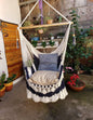 Blue and White Hanging Chair - Natural Cotton & Wood | Columpiame