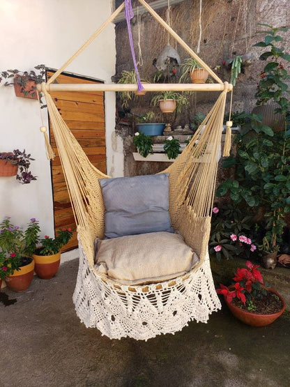 Khaki and White Hanging Chair - Natural Cotton | Columpiame