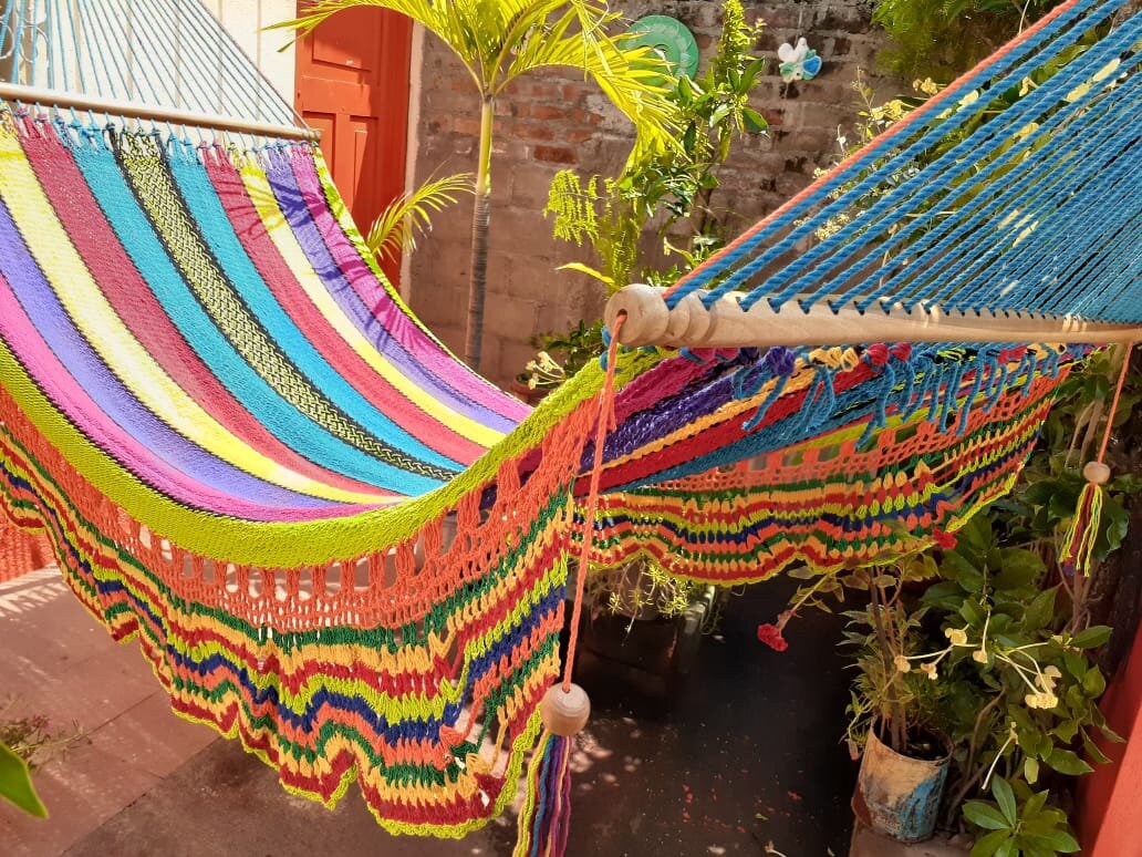 Varied Colors Hammock with Unique Lace - Natural Cotton | Columpiame
