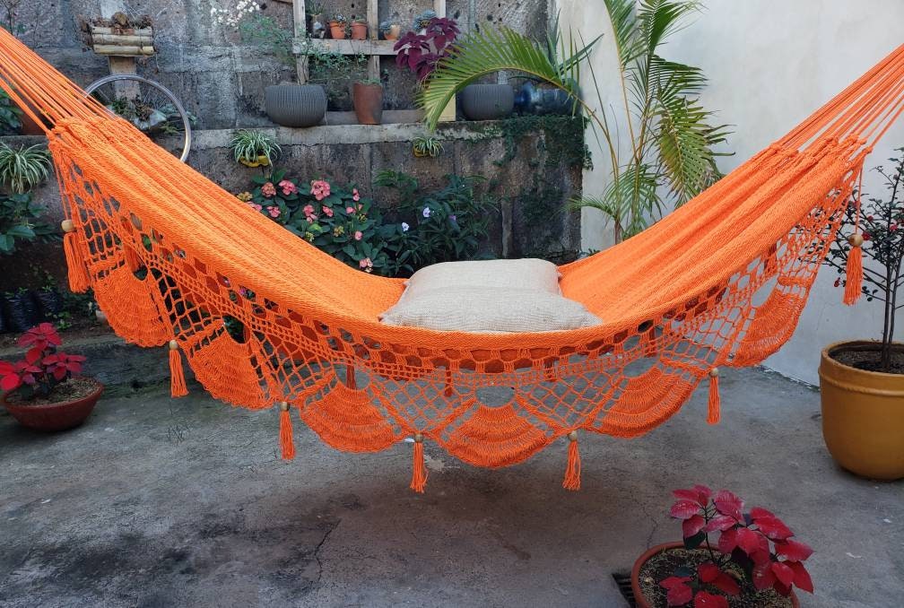 Orange Hammock Without Wood - Portable Natural Cotton | Columpiame