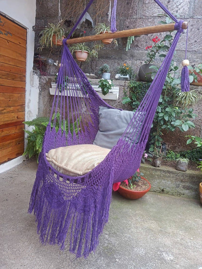 Shredded Purple Hanging Chair - Natural Cotton | Columpiame