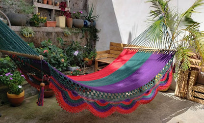 Beautiful Red, Green and Purple Hammock - Natural Cotton | Columpiame