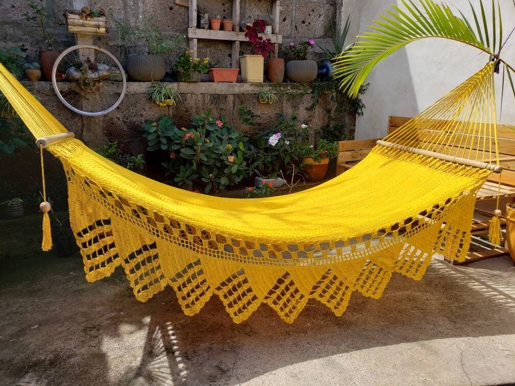 Yellow Hammock with Wood - Natural Cotton | Columpiame