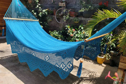 Pretty Blue Hammock with Macrame - 100% Natural Cotton | Columpiame