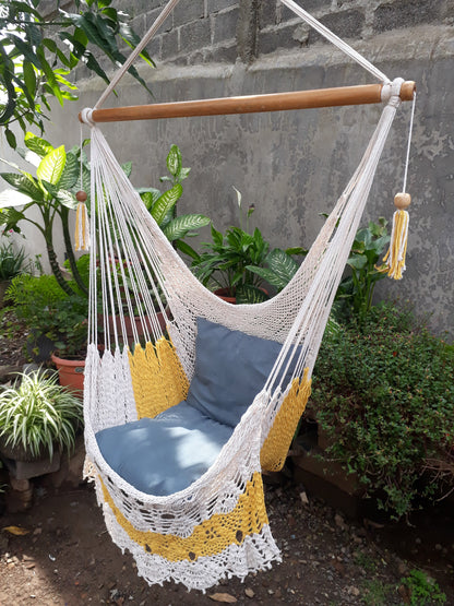Beautiful Yellow and White Hanging Chair - Natural Cotton | Columpiame