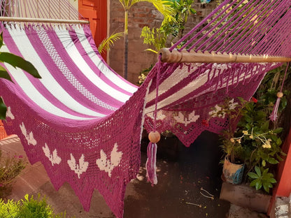 Pink and White Hammock with Flowers Design - Natural Cotton | Columpiame