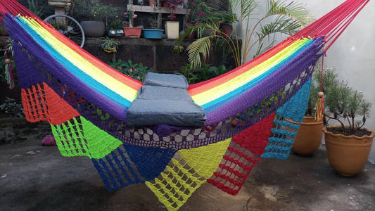 Rainbow Hammock Without Wood - Natural Cotton with Fringes | Columpiame