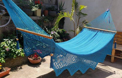 Pretty Blue Hammock with Macrame - 100% Natural Cotton | Columpiame
