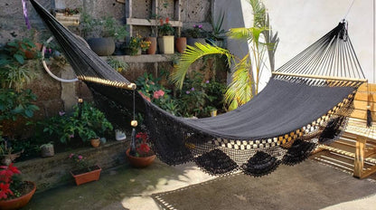 Black Magic Hammock with Wood - Natural Cotton | Columpiame