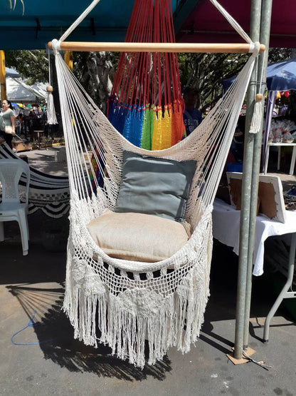 Shredded Beige Hanging Chair - Natural Cotton & Wood | Columpiame