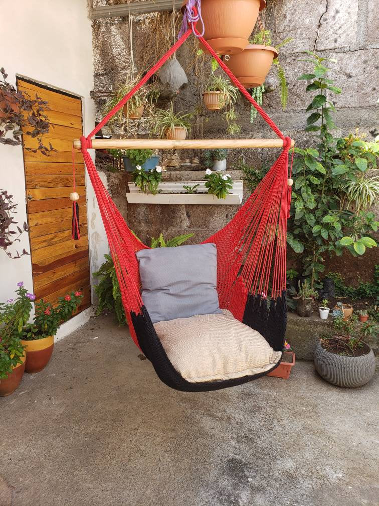 Black and Red Hanging Chair - 100% Natural Cotton | Columpiame