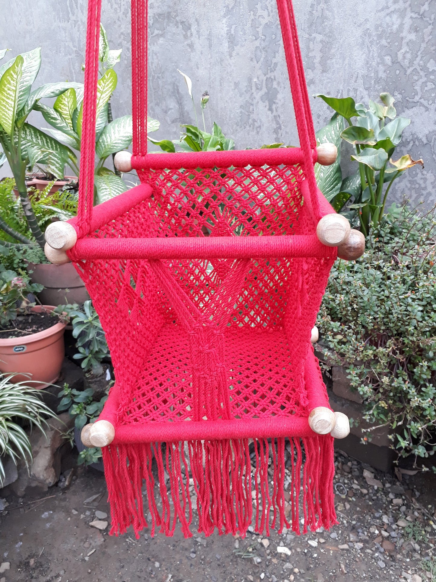 Red Baby Hanging Chair - Natural Cotton | Columpiame