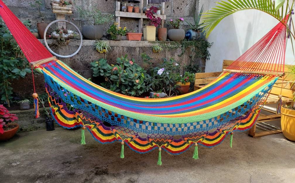 Cute Multicolor Hammock with Wood - Natural Cotton | Columpiame