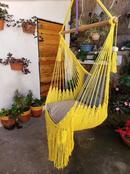 Cute Yellow Macrame Hanging Chair - Natural Cotton | Columpiame