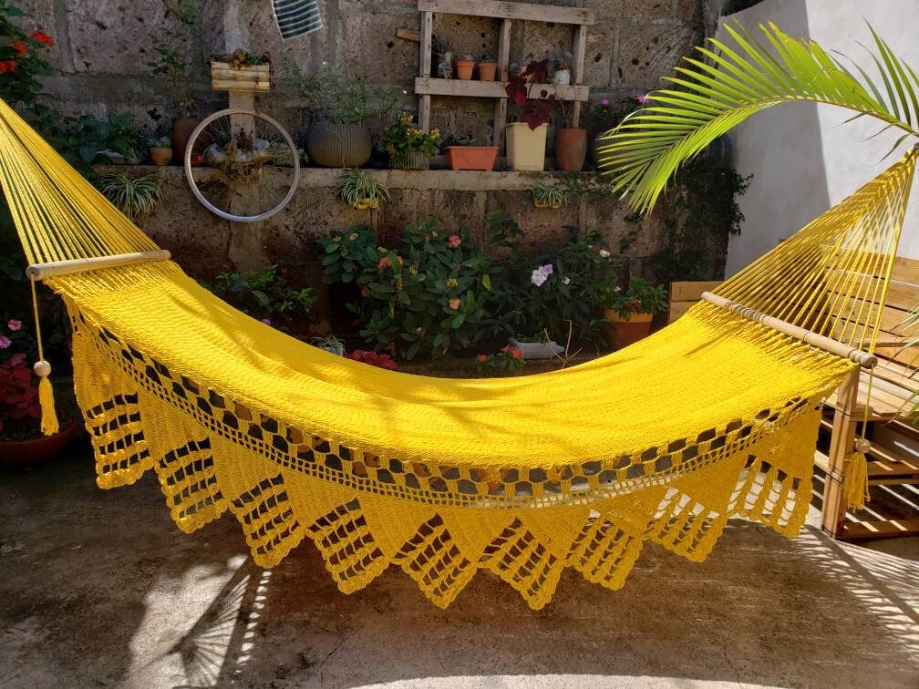 Yellow Hammock with Wood - Natural Cotton | Columpiame
