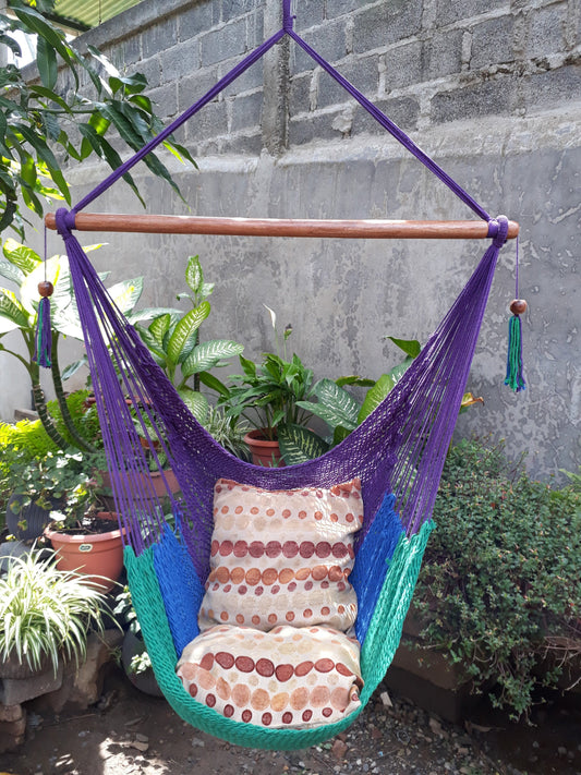 Beautiful Tricolor Hanging Chair - Natural Cotton | Columpiame