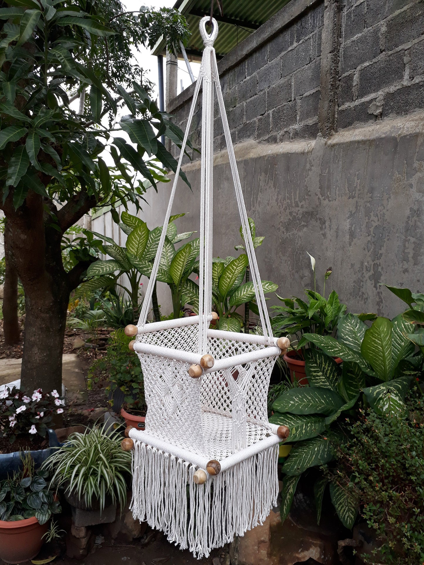 Beige Baby Hanging Chair - Natural Cotton & Wood | Columpiame
