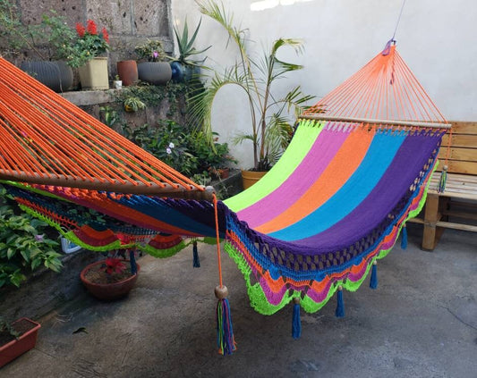 Violet, Turquoise, Orange, Pink and Lime Green Hammock - Natural Cotton | Columpiame
