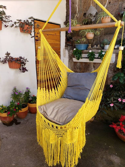 Cute Yellow Macrame Hanging Chair - Natural Cotton | Columpiame