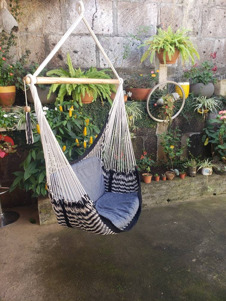Black and White Cute Hanging Chair - Natural Cotton | Columpiame