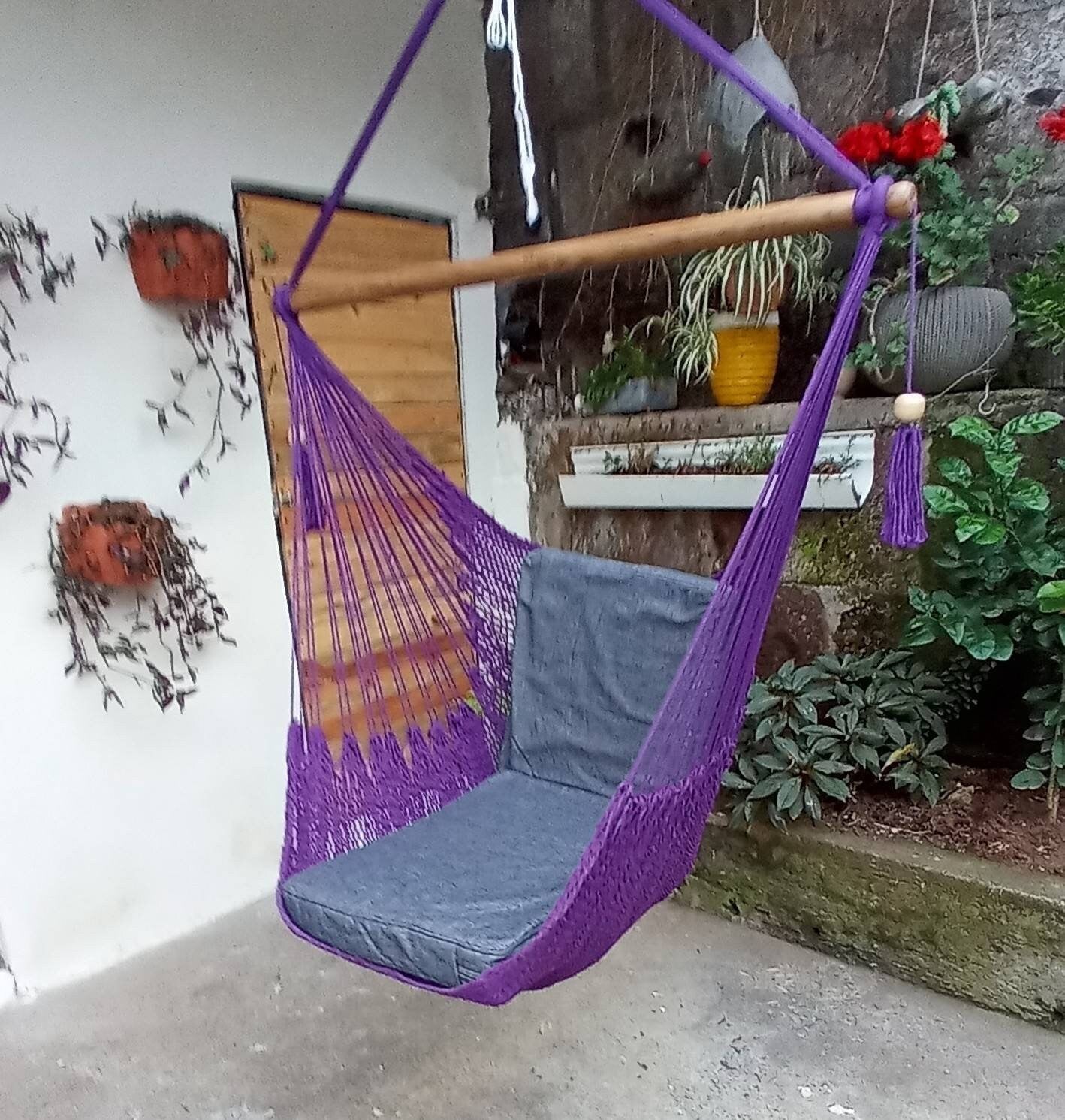 Purple Hanging Chair - Natural Cotton & Wood | Columpiame