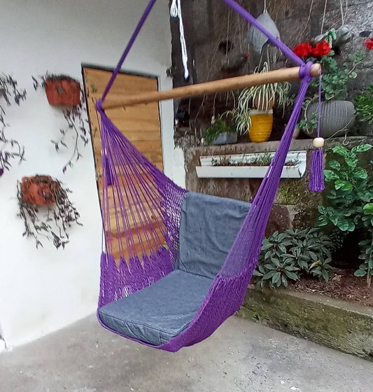 Purple Hanging Chair - Natural Cotton & Wood | Columpiame