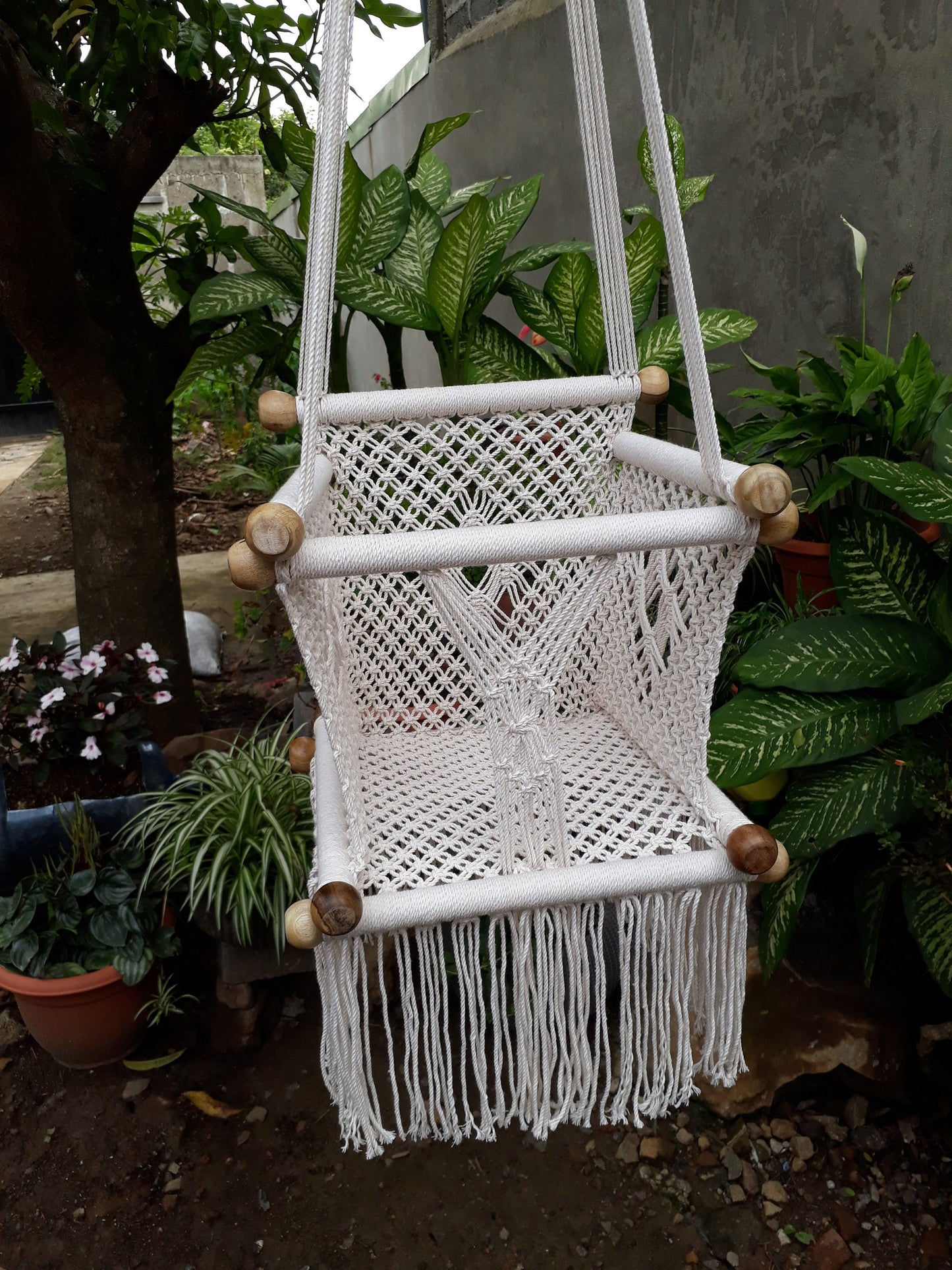 Beige Baby Hanging Chair - Natural Cotton & Wood | Columpiame