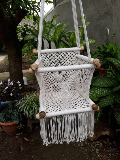 Beige Baby Hanging Chair - Natural Cotton & Wood | Columpiame