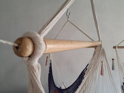 Beige Hanging Chair with Presidential Fringes - Natural Cotton & Wood | Columpiame