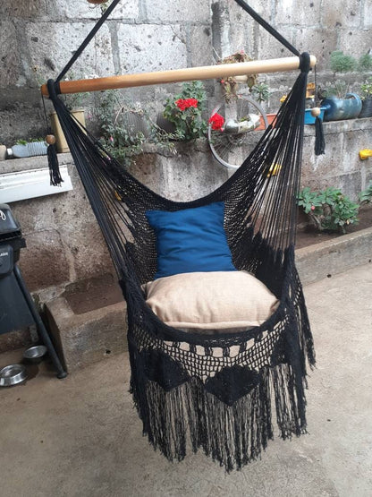 Shredded Black Hanging Chair - Natural Cotton | Columpiame