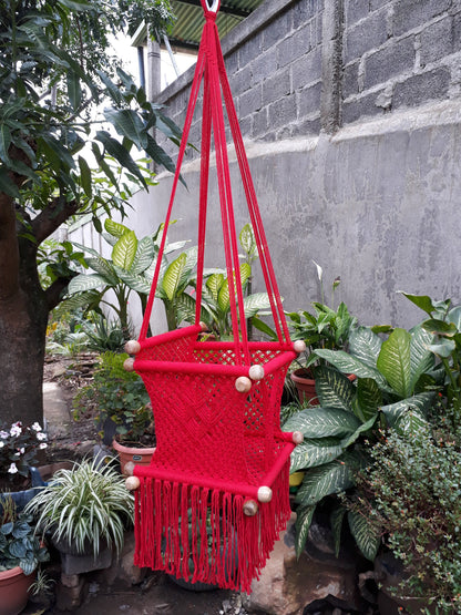 Red Baby Hanging Chair - Natural Cotton | Columpiame