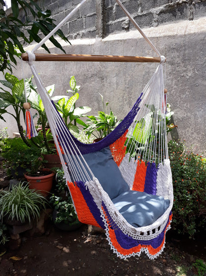 Individual Tricolor Hanging Chair - Natural Cotton & Wood | Columpiame