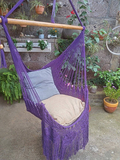 Shredded Purple Hanging Chair - Natural Cotton | Columpiame