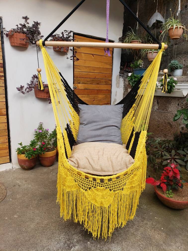 Black and Yellow Hanging Chair Easy to Transport - Natural Cotton | Columpiame