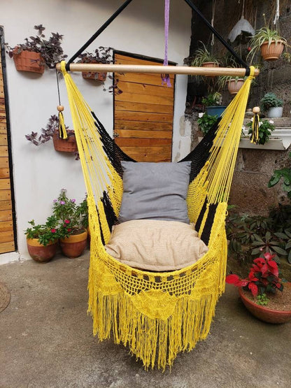 Black and Yellow Hanging Chair Easy to Transport - Natural Cotton | Columpiame