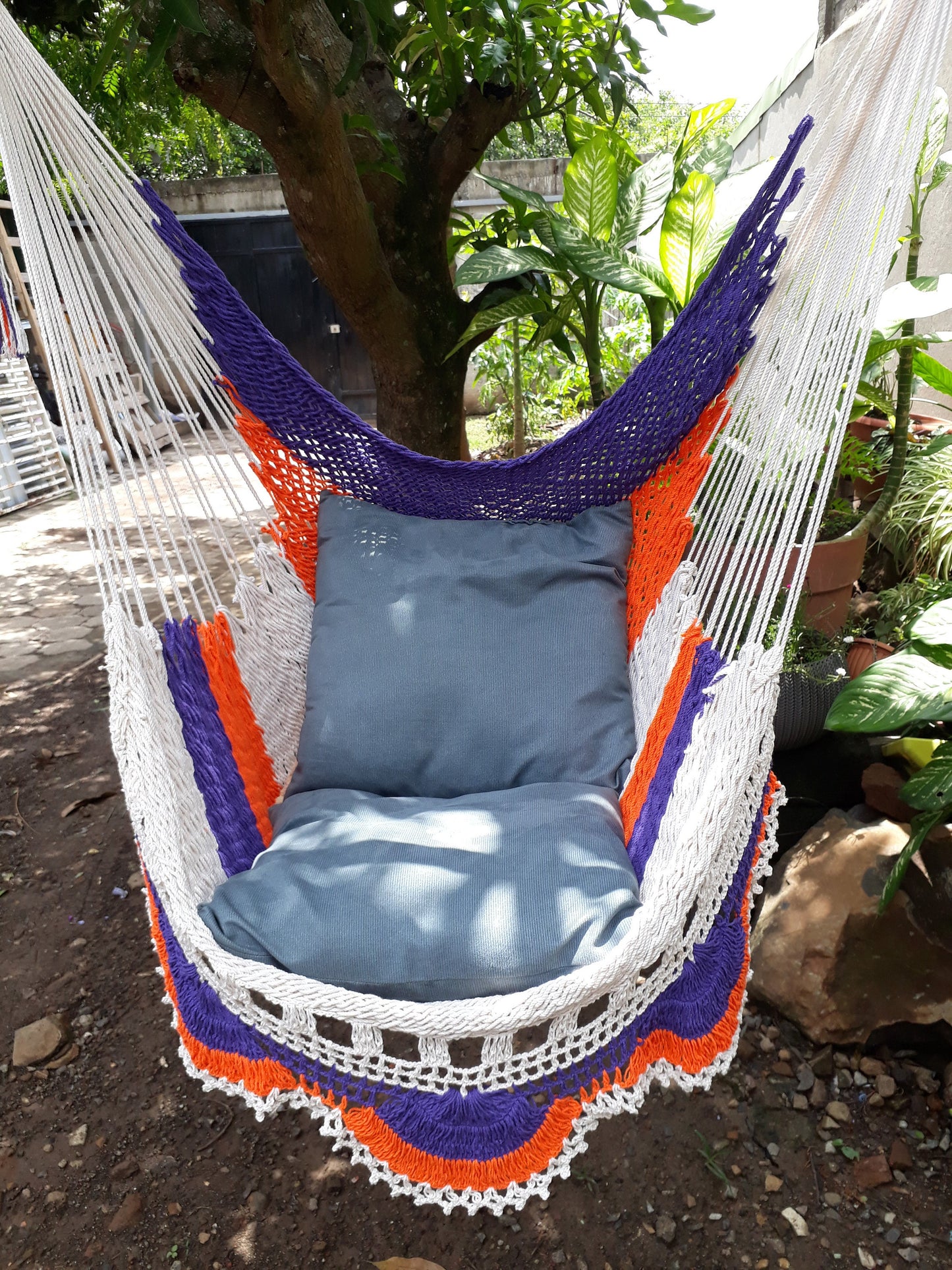Individual Tricolor Hanging Chair - Natural Cotton & Wood | Columpiame