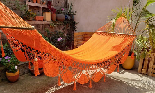 Orange Hammock with Wood - 100% Natural Cotton | Columpiame