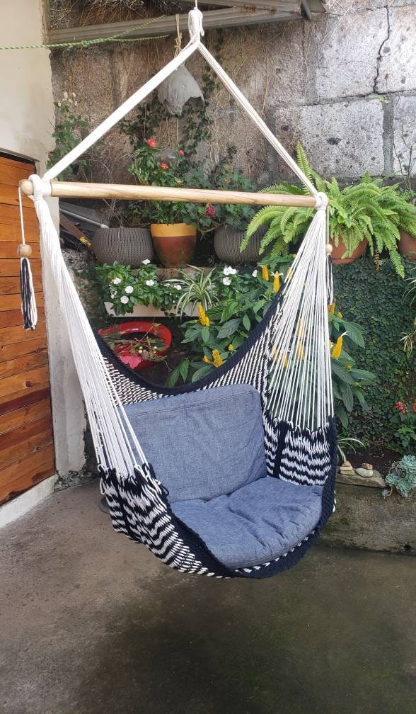 Black and White Cute Hanging Chair - Natural Cotton | Columpiame